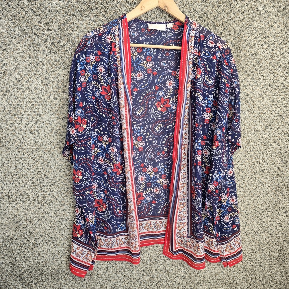 Belle by Kim Gravel Cardigan Womens Large Blue Sheer Open Front‎ Casual Ladies